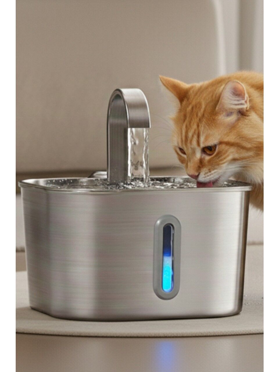 2.2 L Göstergeli Paslanmaz Çelik Kedi Köpek Için Su Pınarı Su Çeşmesi Su Sebili B20