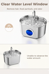 2.2 L Su Seviyesi Göstergeli Paslanmaz Çelik Kedi Köpek Için Su Pınarı Su Çeşmesi Su Sebili sspf439a