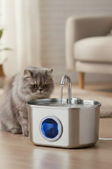 2.2 L Su Seviyesi Göstergeli Paslanmaz Çelik Kedi Köpek Için Su Pınarı Su Çeşmesi Su Sebili sspf439a