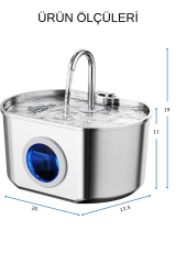 2.2 L Su Seviyesi Göstergeli Paslanmaz Çelik Kedi Köpek Için Su Pınarı Su Çeşmesi Su Sebili sspf439a